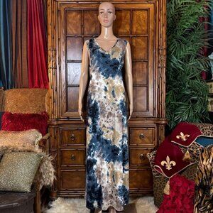 Nina Leonard Blue Sand Fusion Ladder Back Side Slits Vneck Maxi Dress